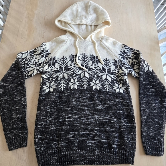Cozy Knit Hooded Sweater with Snowflake Pattern - Picture 6 of 11